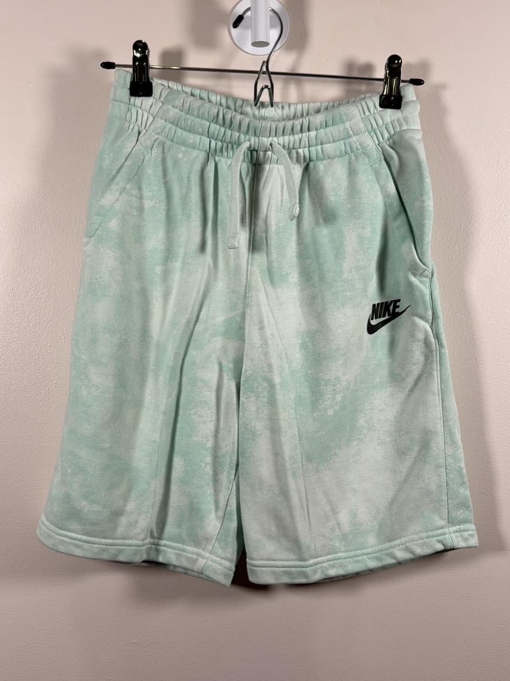 Nike Mint Green Tie-Dye Fleece Shorts with Black Swoosh